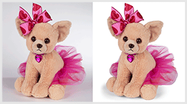 Cute puppy toy dress with white background and drop shadow effect