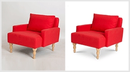 Red sofa chair background cut out and natural shadow effect